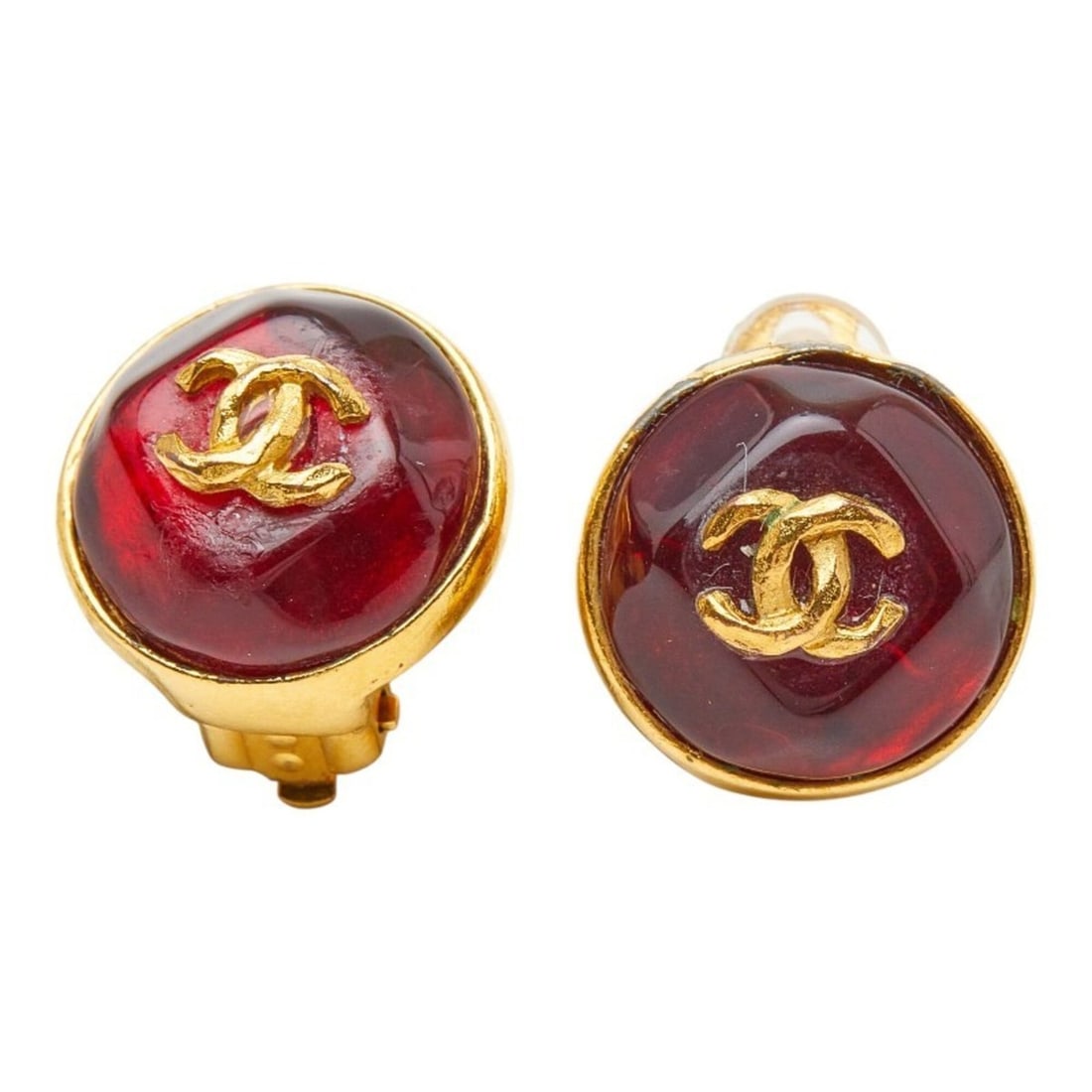 Chanel Coco Mark Gripoix Earrings, Gold and Red Plated, Women's CHANEL: --- Catalog ---Category: SizeSize (HxWxD): 15.50mm x 15.50mm / 0.61'' x 0.61''Category: DesignType: Clip earringsColor: Gold, Red colorGender: WomenCategory: GeneralBrand: Chanel--- Item List ---Secti