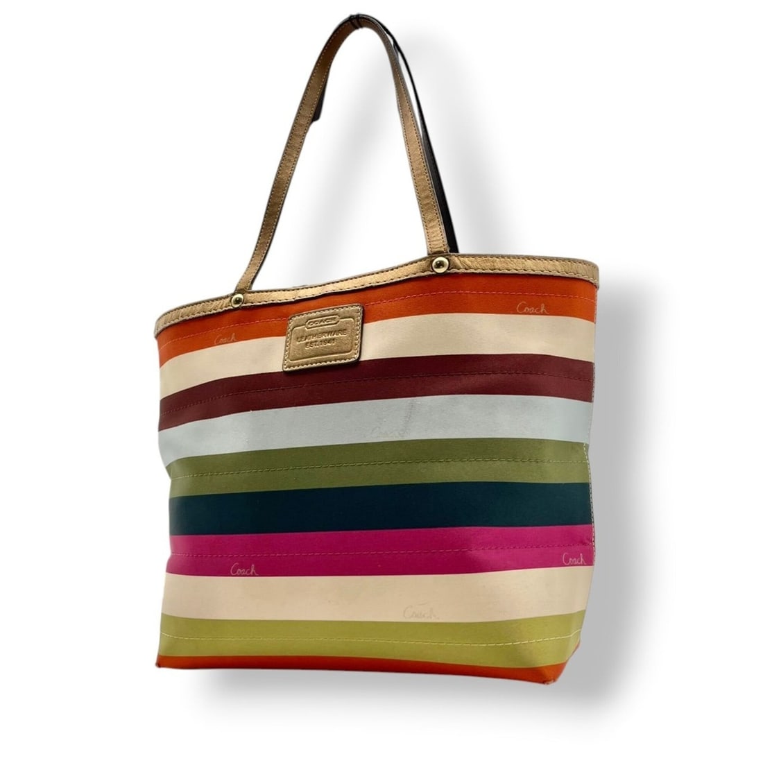 Coach Tote Bag Shoulder Canvas Leather Signature Multicolor Women's Gold Hardware S87: --- Catalog ---Category: SizeSize (HxWxD): 24cm x 35cm x 10.5cm / 9.44'' x 13.77'' x 4.13''Category: DesignType: Shoulder bag, Tote bagColor: Beige, Multi-colorGender: WomenMaterial: Canvas , Leather 