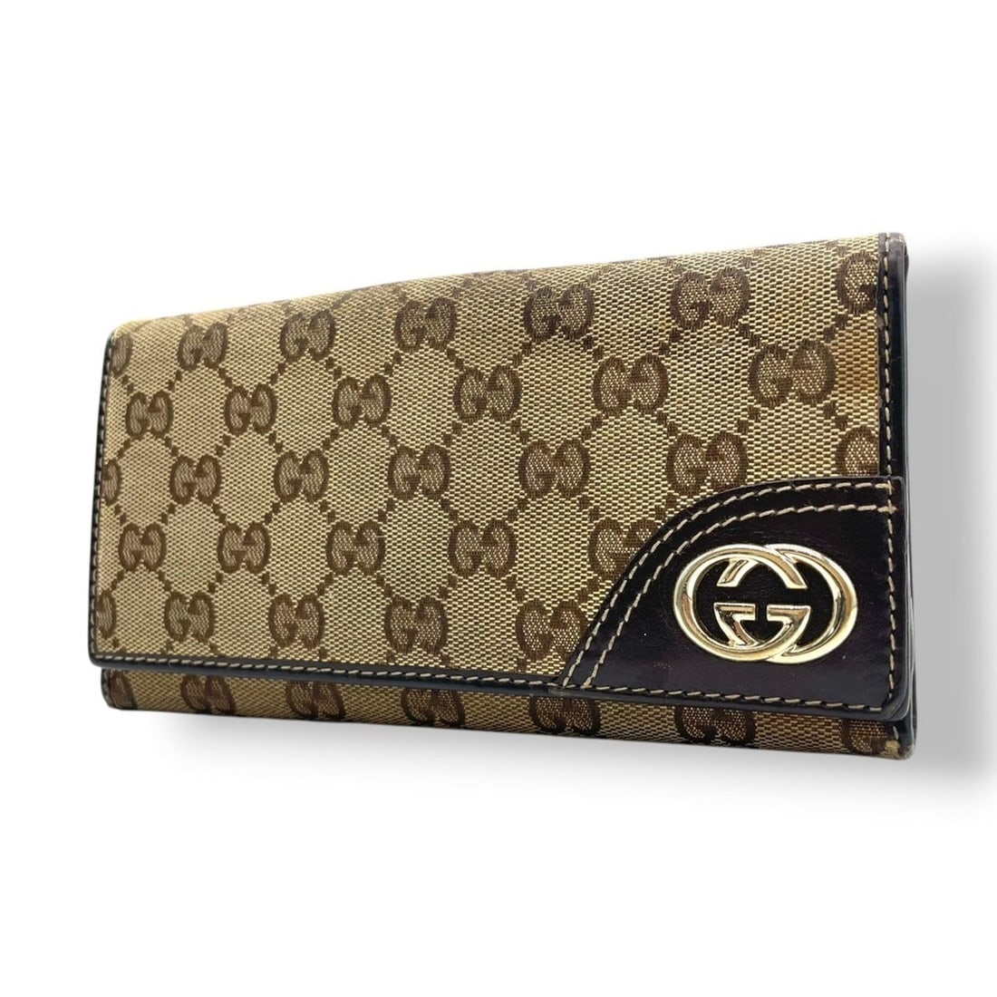 GUCCI Long Wallet, GG Canvas Leather, Brown, Women's/Men's, M4: --- Catalog ---Category: SizeSize (HxWxD): 10cm x 19cm x 2cm / 3.93'' x 7.48'' x 0.78''Category: DesignType: Coin purse/coin caseColor: BrownGender: Men,WomenMaterial: GG canvas , Leather Category: Ge