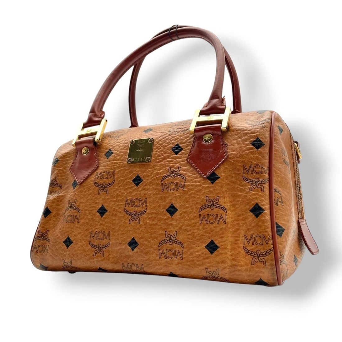 MCM (MCM) Handbag, Mini Boston Bag, Visetos Leather, Brown, Women's, S94: --- Catalog ---Category: SizeSize (HxWxD): 20cm x 26cm x 17.5cm / 7.87'' x 10.23'' x 6.88''Category: DesignType: Boston bag, HandbagColor: BrownGender: WomenMaterial: Leather Category: GeneralBrand: M