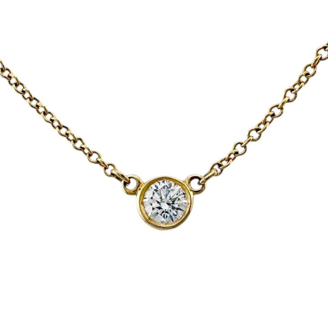 Tiffany & Co. By the Yard Necklace, approximately 0.12ct diamond, 18k gold, women's.: --- Catalog ---Category: SizeWidth: 0.9mm / 0.04''Weight: 1.9g / 0.06oz.Pendant Size: 4.1mm x 4.1mm / 0.16'' x 0.16''Neck Circumference: 41.5 cm / 16.33''Category: DesignStone: DiamondGender: WomenHan