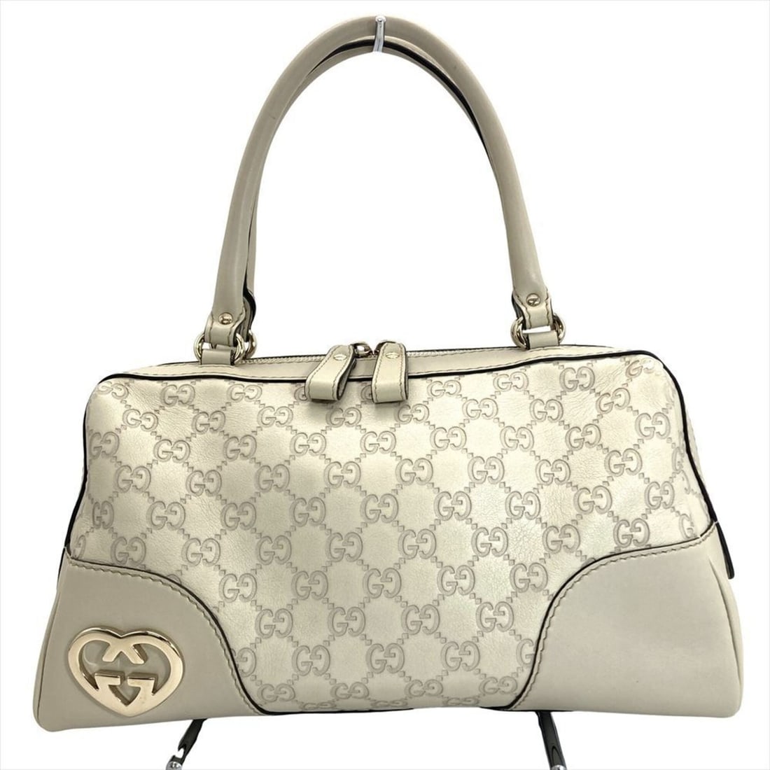 Gucci Double G Heart Lovely Boston Bag Handbag Guccissima 257067 Beige Gold Hardware Ivory Women's: --- Catalog ---Category: SizeSize (HxWxD): 17cm x 33cm x 16cm / 6.69'' x 12.99'' x 6.29''Handle Length: 36cm / 14.17''Category: DesignType: Boston bag, HandbagColor: BeigeGender: WomenClosure: ZipperM