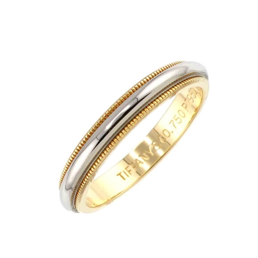 Tiffany & Co. Milgrain Band Ring, 3.5mm wide, Platinum (Pt) and 18K Yellow Gold (750), Together: --- Catalog ---Category: SizeJP Size: 19US Size: 9.5Category: DesignType: Band ringGender: MenMaterial: Platinum 950, Yellow gold (18K)Category: GeneralBrand: Tiffany--- Item List ---Section: Conditio