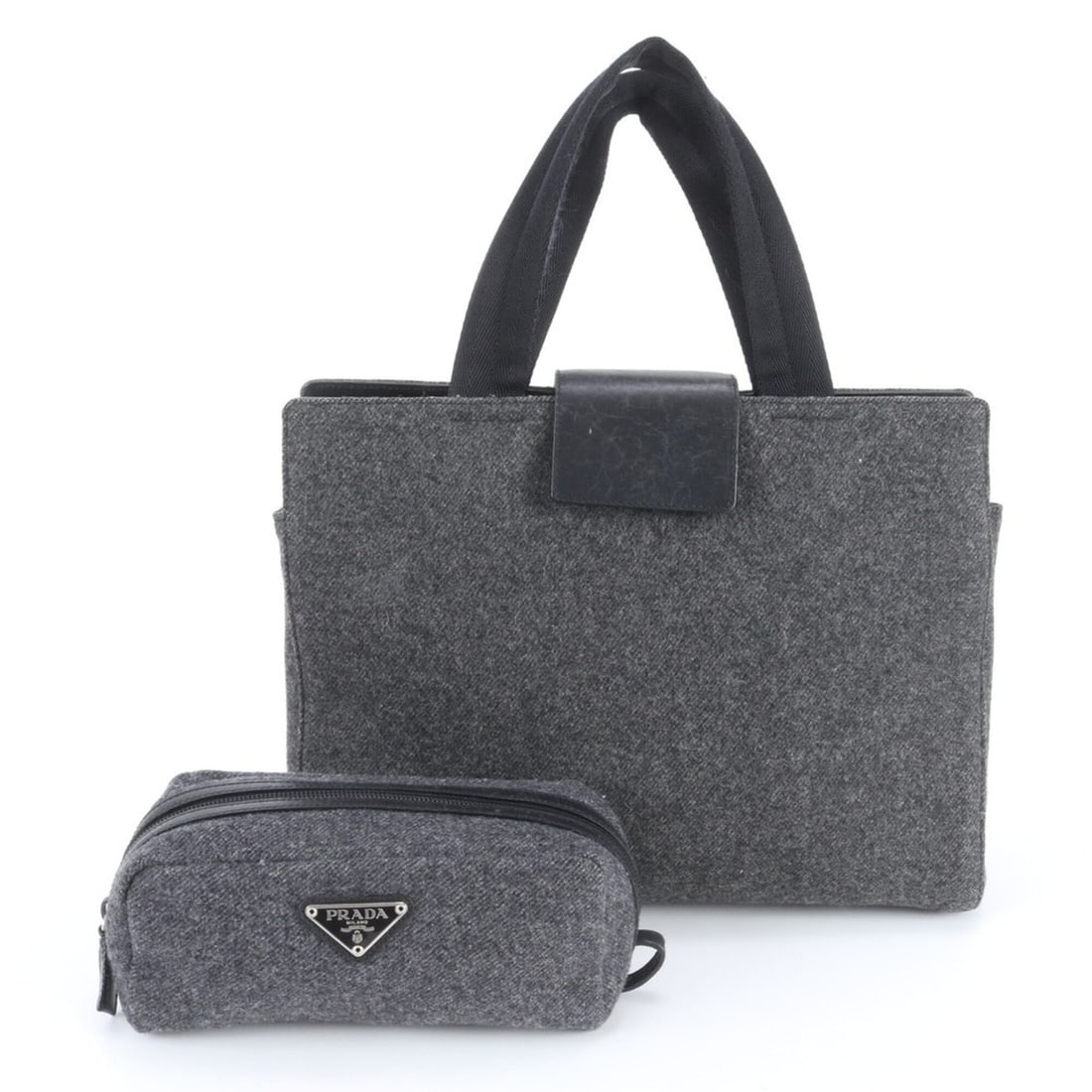 Prada Triangle Logo Handbag with Pouch, Tote Bag, Shoulder Gray, Women's: --- Catalog ---Category: SizeSize (HxWxD): 25cm x 32cm x 11cm / 9.84'' x 12.59'' x 4.33''Handle Length: 36cm / 14.17''Category: DesignType: Handbag, PouchColor: GrayGender: WomenCategory: GeneralBrand