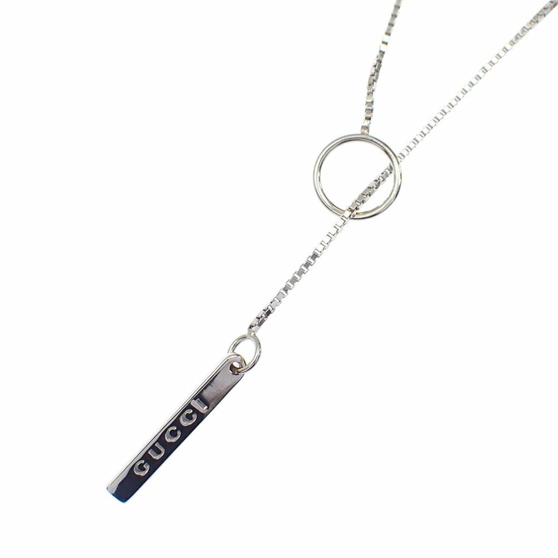 Gucci Lariat Necklace for Women, 18K White Gold, 5.3g, 750 Series.: --- Catalog ---Category: SizeNeck Circumference: 52 cm / 20.47''Category: DesignGender: WomenMaterial: White gold (18K)Necklace Type: NecklaceCategory: GeneralBrand: GucciCountry of Origin: Italy--- I