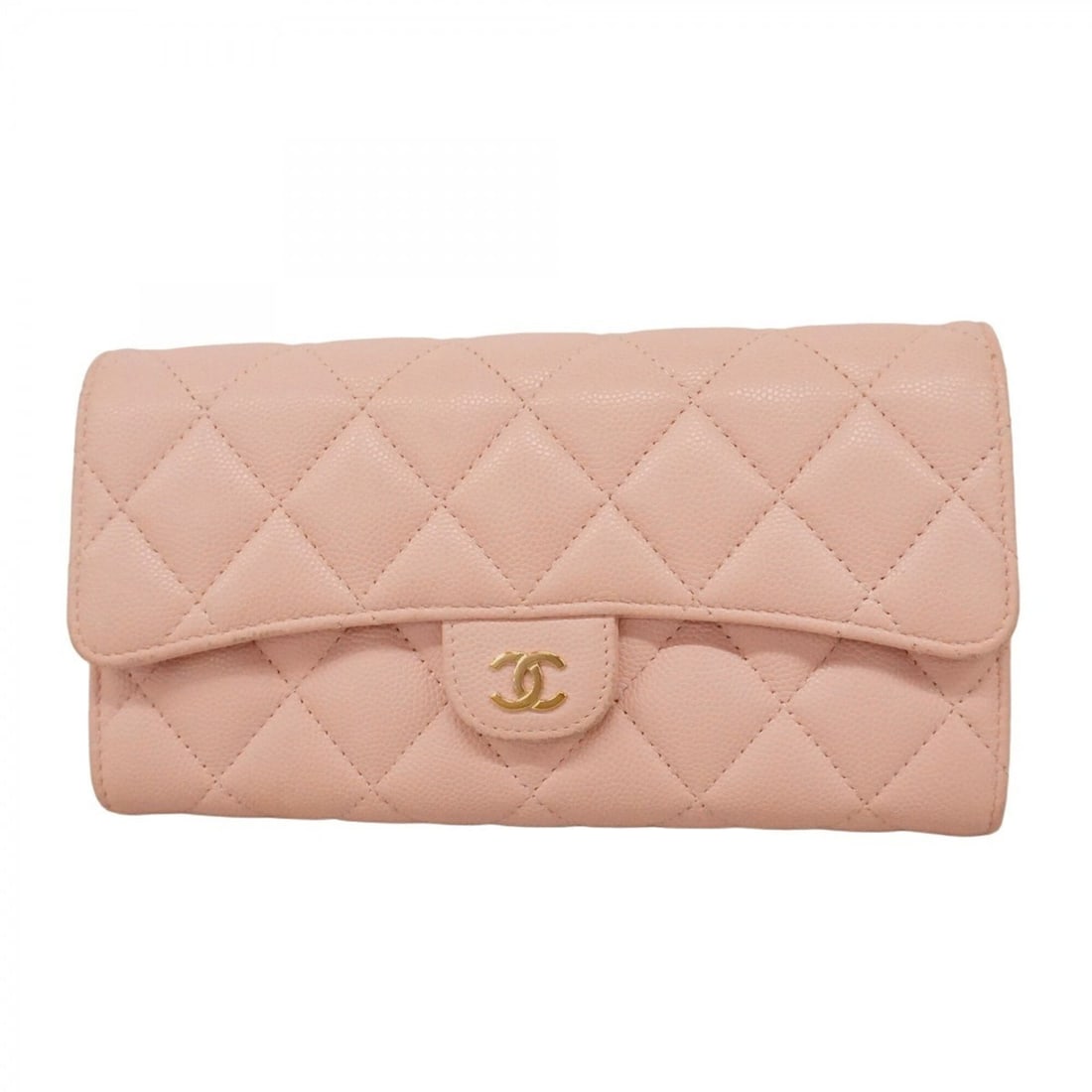 Chanel long wallet, Matelassé caviar leather, pink champagne, women's.: --- Catalog ---Category: SizeSize (HxWxD): 11cm x 19.5cm x 3cm / 4.33'' x 7.67'' x 1.18''Category: DesignType: Long wallet (bi-fold)Color: PinkGender: WomenMaterial: Grained Calfskin Category: General
