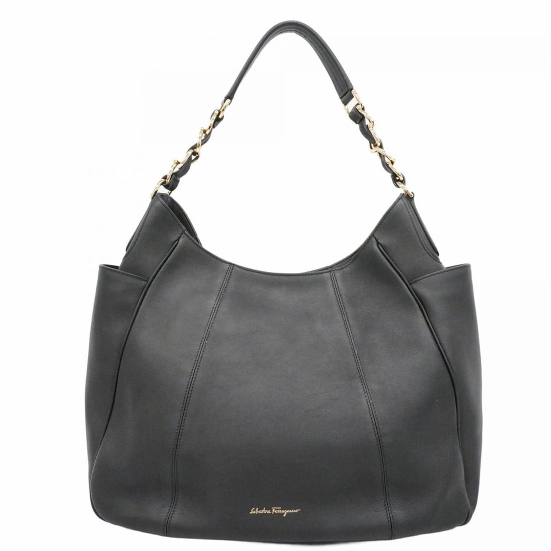 Salvatore Ferragamo Gancini Leather Shoulder Bag, Black, Women's: --- Catalog ---Category: SizeSize (HxWxD): 30cm x 38cm x 10.5cm / 11.81'' x 14.96'' x 4.13''Category: DesignType: Shoulder bagColor: BlackGender: WomenMaterial: Leather Hardware Color: GoldCategory: G