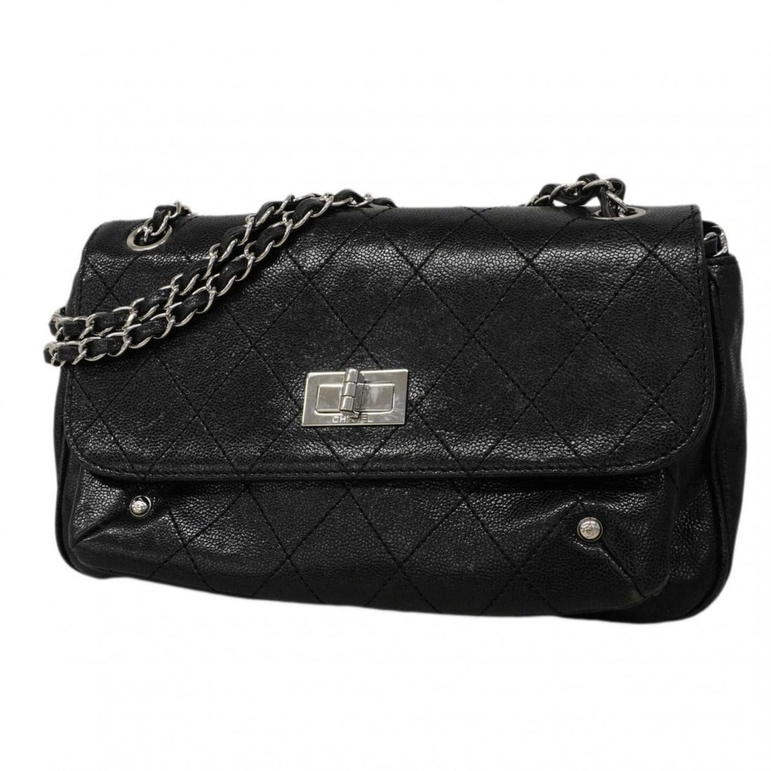 Chanel Shoulder Bag 2.55 Matelassé Chain Caviar Leather Black Women's: --- Catalog ---Category: SizeSize (HxWxD): 17cm x 27.5cm x 7cm / 6.69'' x 10.82'' x 2.75''Category: DesignType: Shoulder bagColor: BlackGender: WomenMaterial: Grained Calfskin Hardware Color: SilverCa
