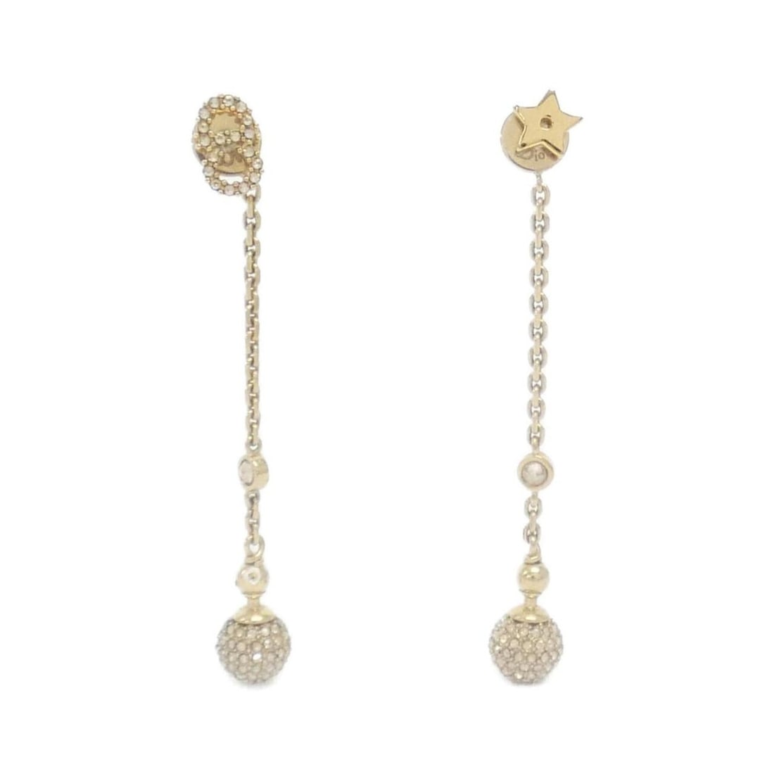 Christian Dior earrings: --- Catalog ---Category: SizeSize (HxWxD): 60.00mm x 6.00mm / 2.36'' x 0.24''Category: DesignType: Stud earringsColor: Clear, GoldGender: WomenCategory: GeneralBrand: Christian Dior--- Item List ---Se