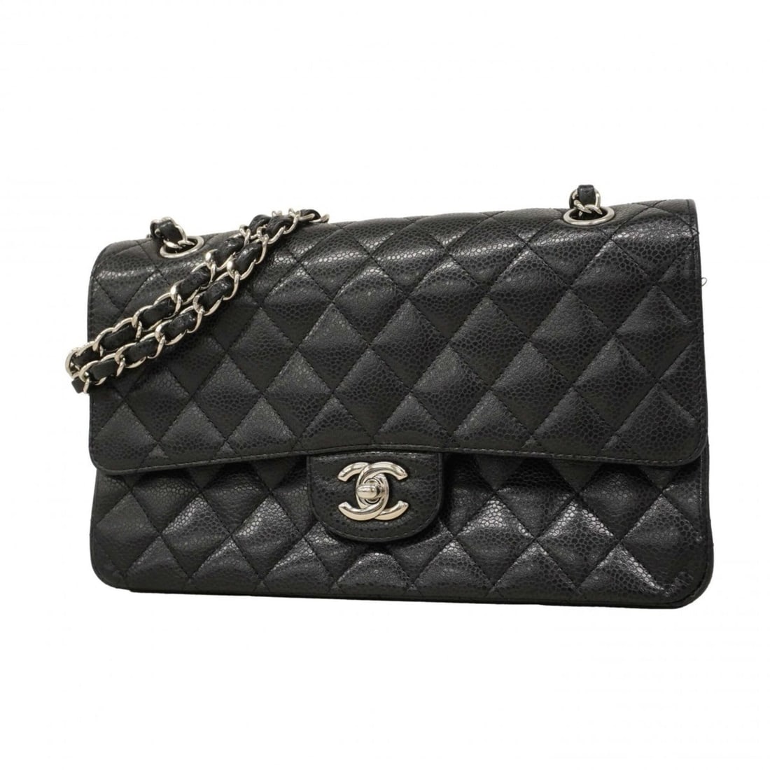 Chanel Matelassé Shoulder Bag, Double Flap, Chain, Caviar Leather, Black, Women's: --- Catalog ---Category: SizeSize (HxWxD): 17cm x 25.5cm x 6.5cm / 6.69'' x 10.03'' x 2.55''Category: DesignType: Shoulder bagColor: BlackGender: WomenMaterial: Grained Calfskin Hardware Color: Silver