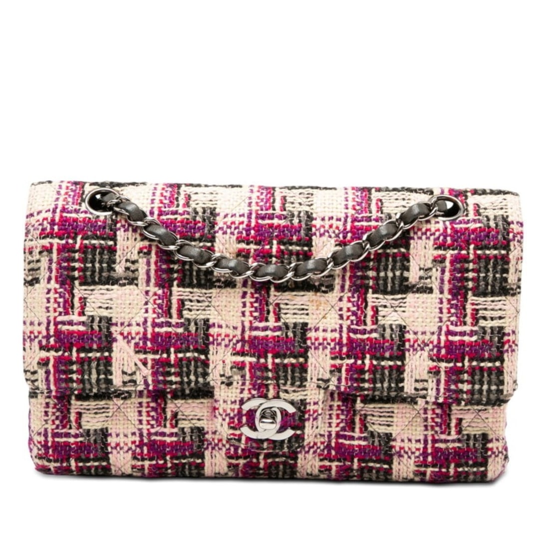 Chanel Coco Mark Matelassé 25 Double Flap Chain Shoulder Bag, Multicolor Tweed Leather, Women's: --- Catalog ---Category: SizeSize (HxWxD): 15.5cm x 25cm x 6.5cm / 6.1'' x 9.84'' x 2.55''Category: DesignType: Shoulder bagColor: Multi-colorGender: WomenMaterial: Tweed , Leather Category: GeneralBr