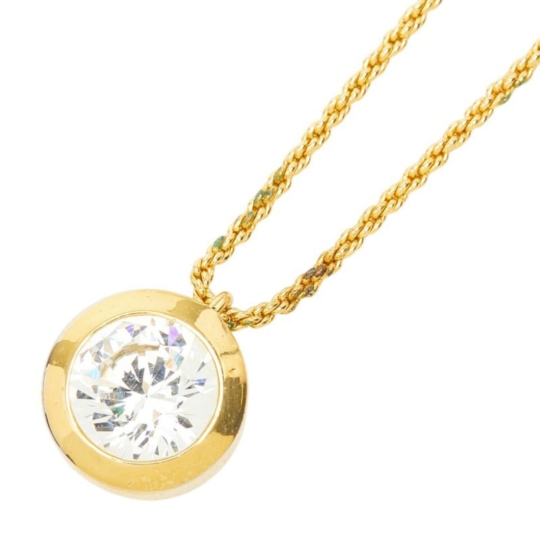 Christian Dior Dior Large Chain Pendant Necklace with Gold Rhinestones, Plated, for Women: --- Catalog ---Category: SizePendant Size: 16.4mm x 14.3mm / 0.64'' x 0.56''Neck Circumference: 45 cm / 17.71''Category: DesignColor: GoldGender: WomenMaterial: Gold plating, RhinestoneNecklace Type: 