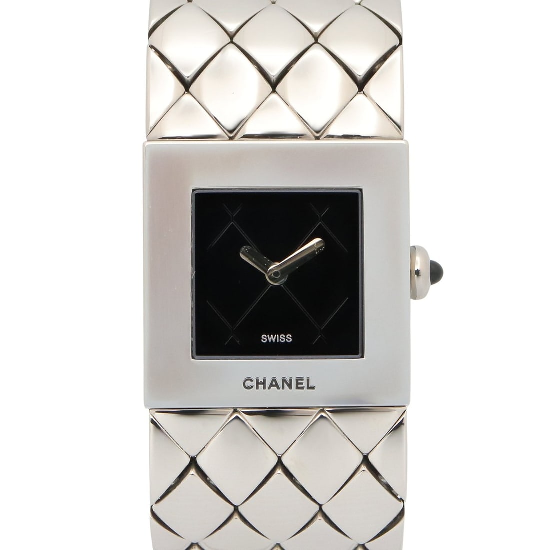 Chanel Matelassé Watch, Stainless Steel, Women's, Black, H0009: --- Catalog ---Category: SizeWrist Size: 13.5cm / 5.31''Case Diameter: 19mm / 0.75''Category: DesignType: WristwatchGender: WomenColor (Dial): BlackMaterial (Band): Stainless steelMaterial (Case): Sta