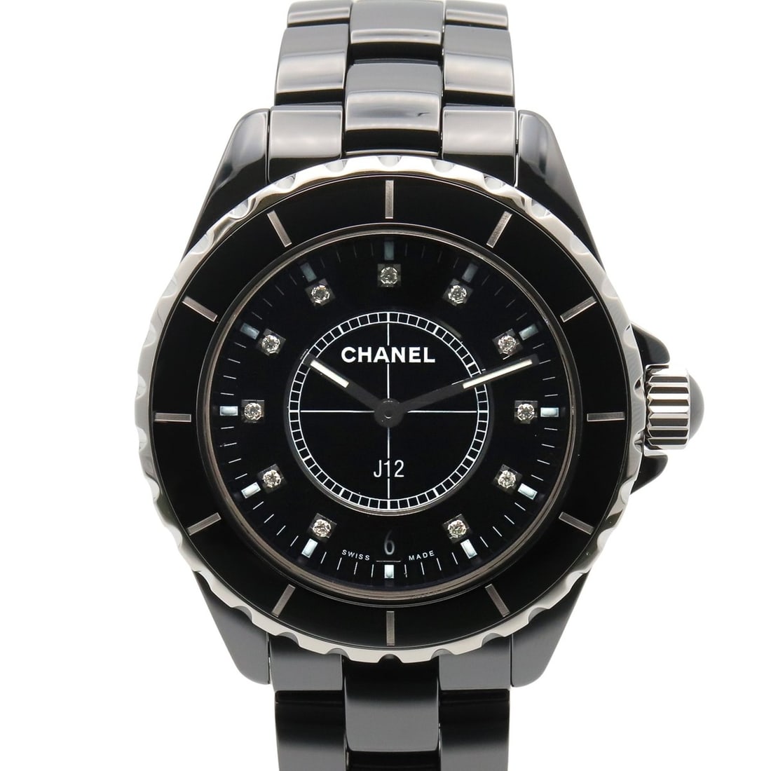 Chanel J12 11-Diamond Ceramic Watch for Men, Black, Model H2124: --- Catalog ---Category: SizeWrist Size: 16.5cm / 6.49''Case Diameter: 38.8mm / 1.53''Category: DesignType: WristwatchGender: MenColor (Dial): BlackMaterial (Band): CeramicMaterial (Case): CeramicCate