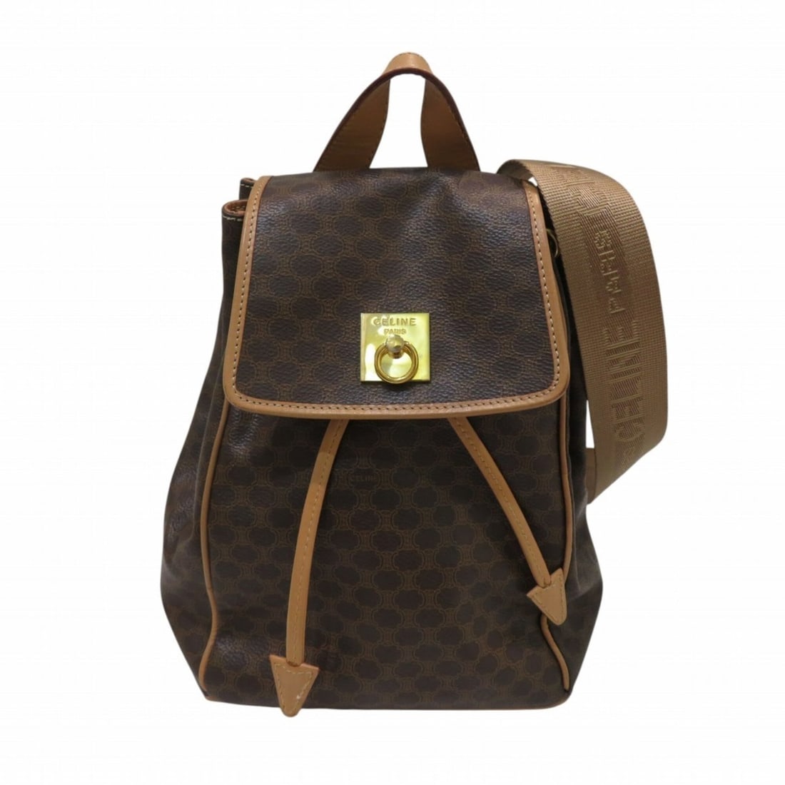 Celine Macadam Leather Backpack/Daypack: --- Catalog ---Category: SizeSize (HxWxD): 28cm x 20cm x 10.5cm / 11.02'' x 7.87'' x 4.13''Strap Length: 67cm - 74cm / 26.37'' - 29.13''Category: DesignType: BackpackColor: BrownGender: WomenMaterial: