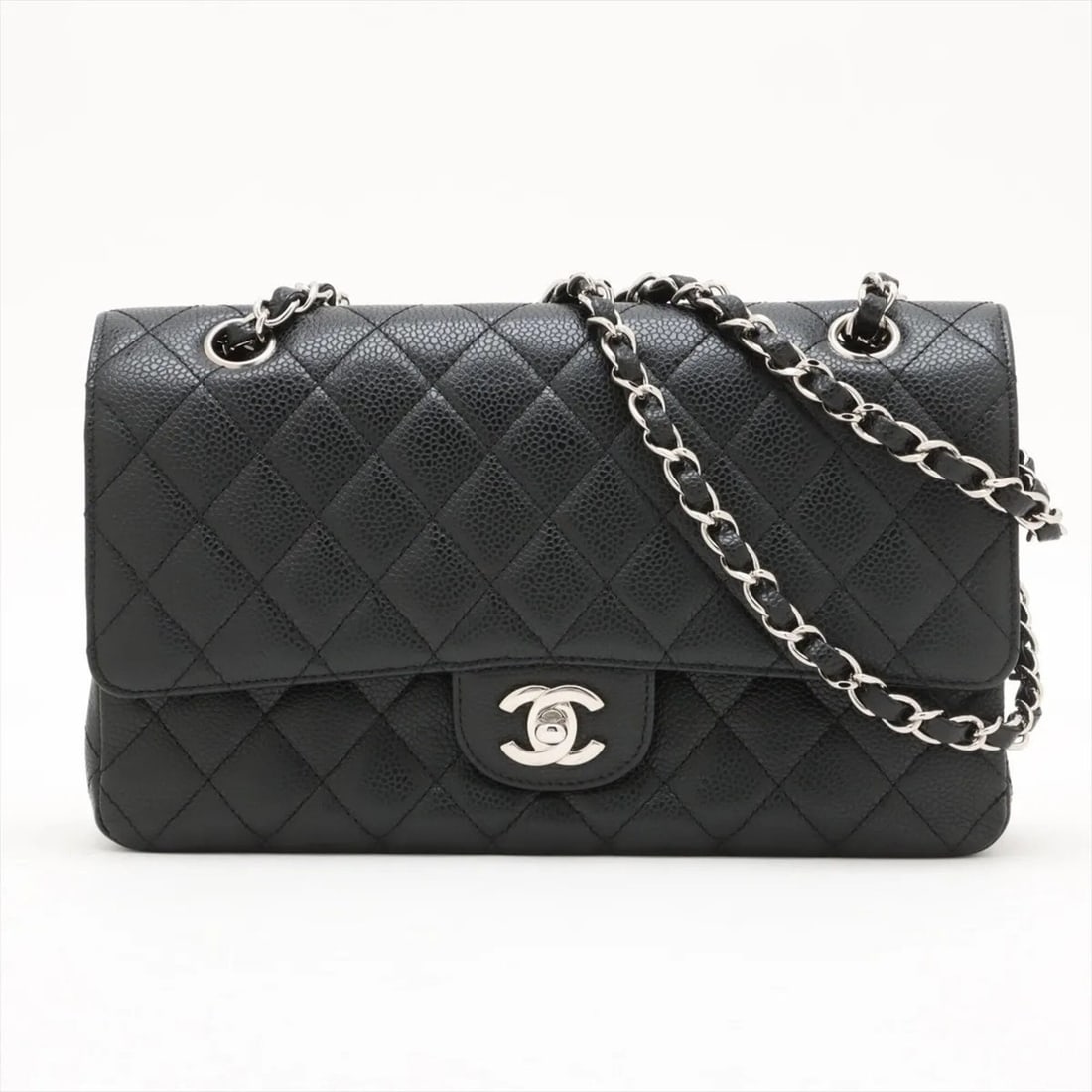 Chanel Matelassé Caviar Skin Double Flap 2-Way Shoulder Bag for Women (with Guarantee and Serial: --- Catalog ---Category: SizeSize (HxWxD): 16cm x 25cm x 6cm / 6.29'' x 9.84'' x 2.36''Category: DesignType: Shoulder bagColor: BlackGender: WomenMaterial: Leather Category: GeneralLine: MatelasseBran