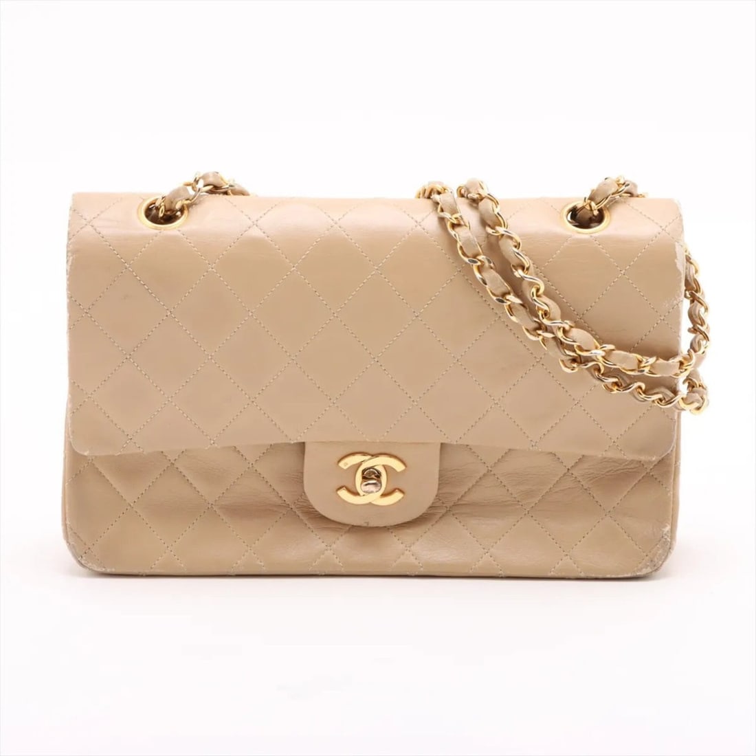 Chanel Matelassé 25 Lambskin Leather Double Flap 2-Way Shoulder Bag (with serial number) for Women: --- Catalog ---Category: SizeSize (HxWxD): 16cm x 25cm x 6cm / 6.29'' x 9.84'' x 2.36''Category: DesignType: Shoulder bagColor: BeigeGender: WomenMaterial: Leather Category: GeneralLine: MatelasseBran