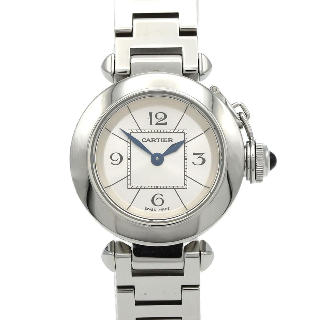 Cartier Miss Pasha W3140007 SS Quartz Watch: --- Catalog ---Category: SizeCase Diameter: 27mm / 1.06''Category: DesignType: WristwatchGender: WomenColor (Dial): SilverMaterial (Band): Stainless steelMaterial (Case): Stainless steelCategory: Gene