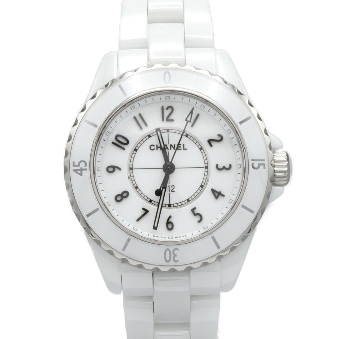 Chanel J12 33mm Ceramic H5698 Quartz Watch: --- Catalog ---Category: SizeWrist Size: 16.5cm / 6.49''Case Diameter: 33mm / 1.3''Category: DesignType: WristwatchGender: WomenColor (Dial): WhiteMaterial (Band): CeramicMaterial (Case): CeramicCateg