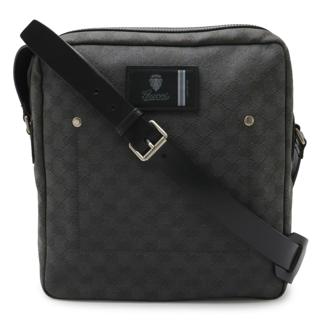 GUCCI GG Canvas Shoulder Bag/Handbag, and Leather, Dark Gray/Black, 223703: --- Catalog ---Category: SizeWeight: 660g / 1.45lb.Size (HxWxD): 29cm x 28cm x 8.5cm / 11.41'' x 11.02'' x 3.34''Strap Length: 132cm / 51.96''Category: DesignType: Handbag, Shoulder bagColor: Black, D