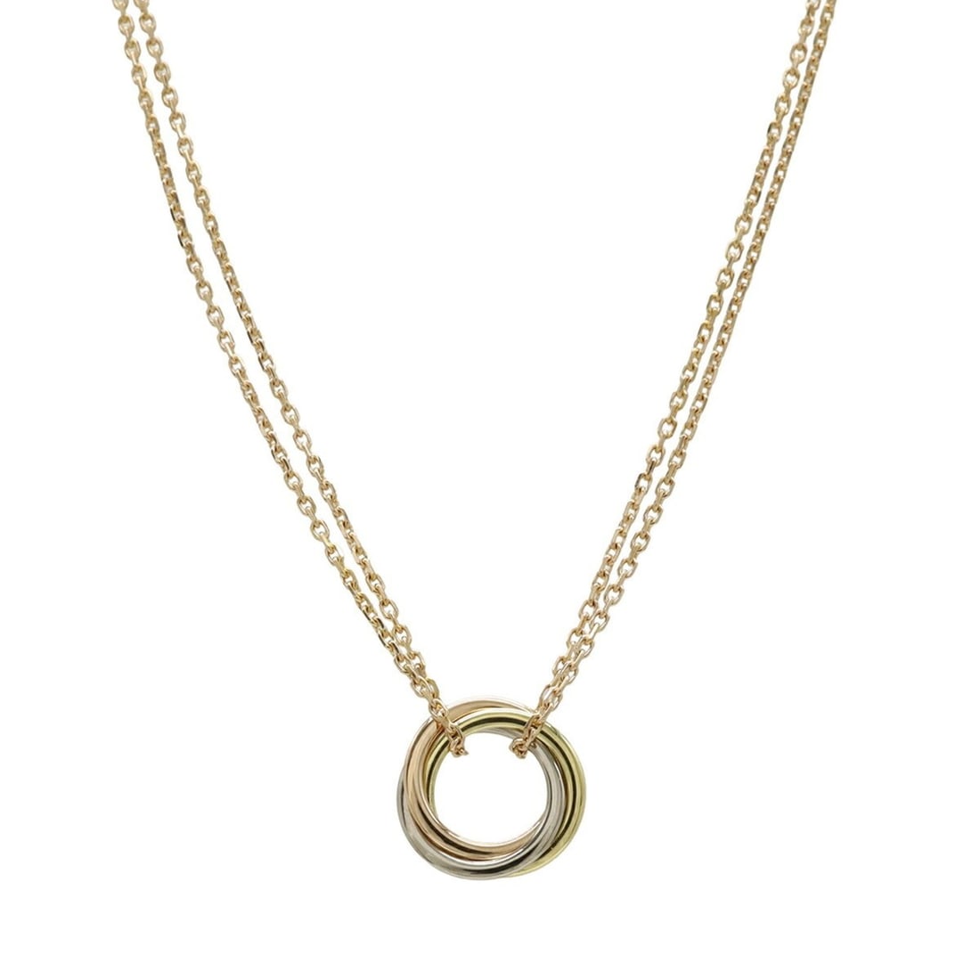Cartier Trinity Pendant Mini Necklace, Double Chain, 3 Colors, Gold, 18KPG (Yellow Gold), White Gold: --- Catalog ---Category: SizeDiameter: 10mm / 0.39''Neck Circumference: 39 cm / 15.35''Category: DesignColor: Pink gold, White gold, Yellow goldGender: WomenMaterial: Pink gold (18K), White gold (18K)