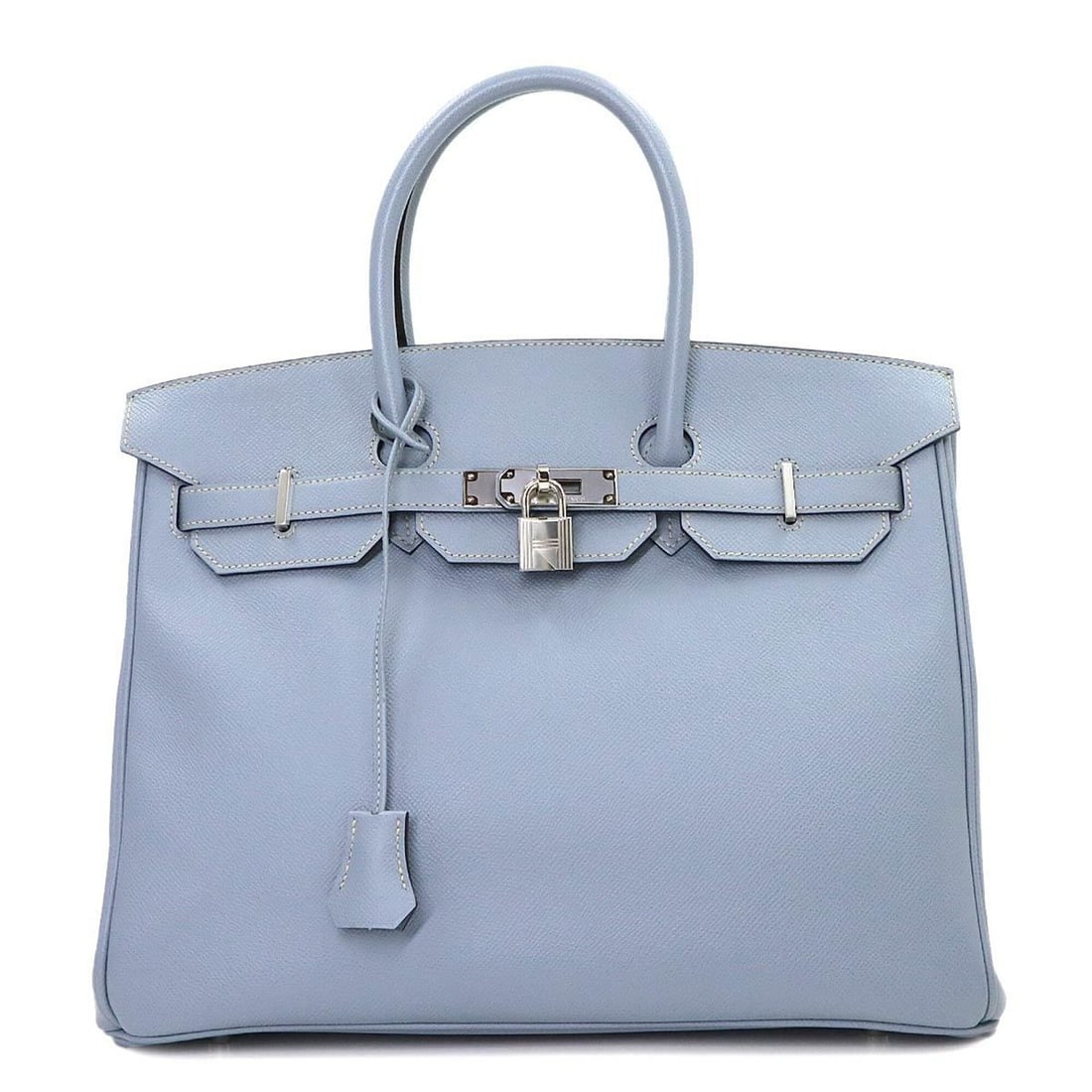 Hermes Birkin 35 Epsom Blue Lin Handbag ?Q stamp Silver hardware: --- Catalog ---Category: SizeSize (HxWxD): 27.5cm x 35cm x 18cm / 10.82'' x 13.77'' x 7.08''Category: DesignType: HandbagColor: BlueGender: WomenMaterial: Epsom leather Category: GeneralBrand: HermesC