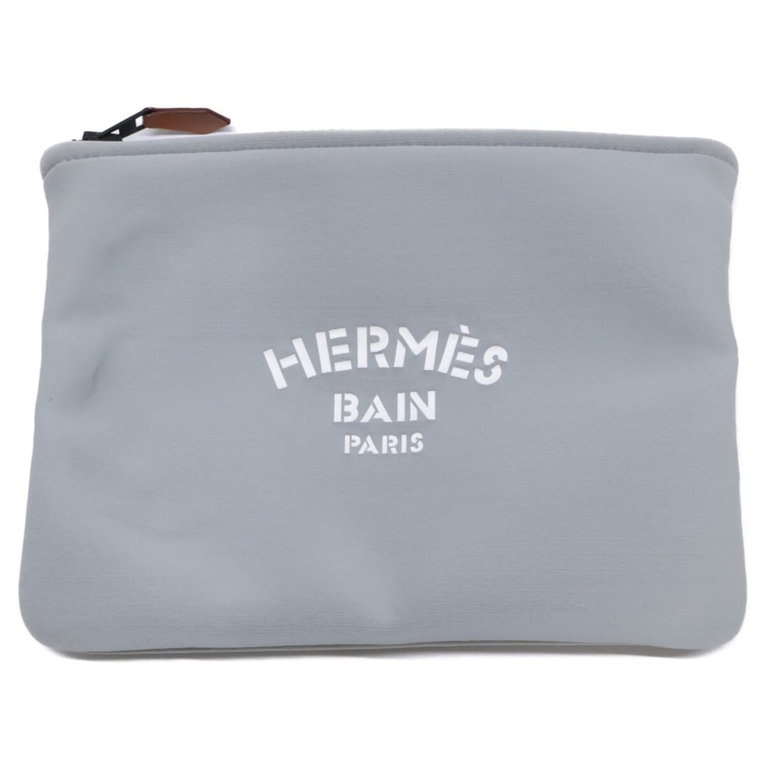 HERMES NeoBain PM Front Logo Trousse Flat Pouch, Gray, Women's (1 of 11)