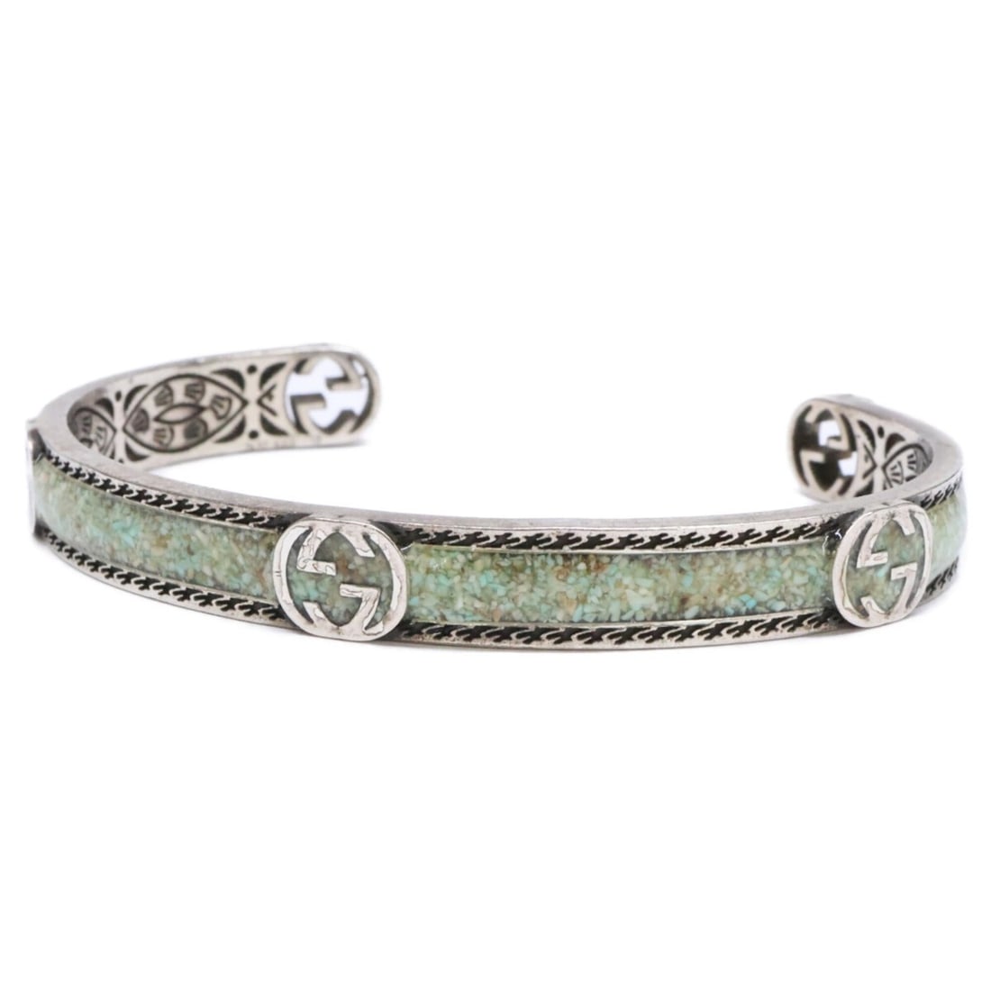 GUCCI Ag925 Interlocking G Bangle, Size 18, Silver, Turquoise Color, Women's: --- Catalog ---Category: SizeLength: 18.5cm / 7.28''Category: DesignType: BangleColor: Silver, TurquoiseGender: WomenMaterial: Silver 925Category: GeneralMPN: 258395Brand: Gucci--- Item List ---Sectio