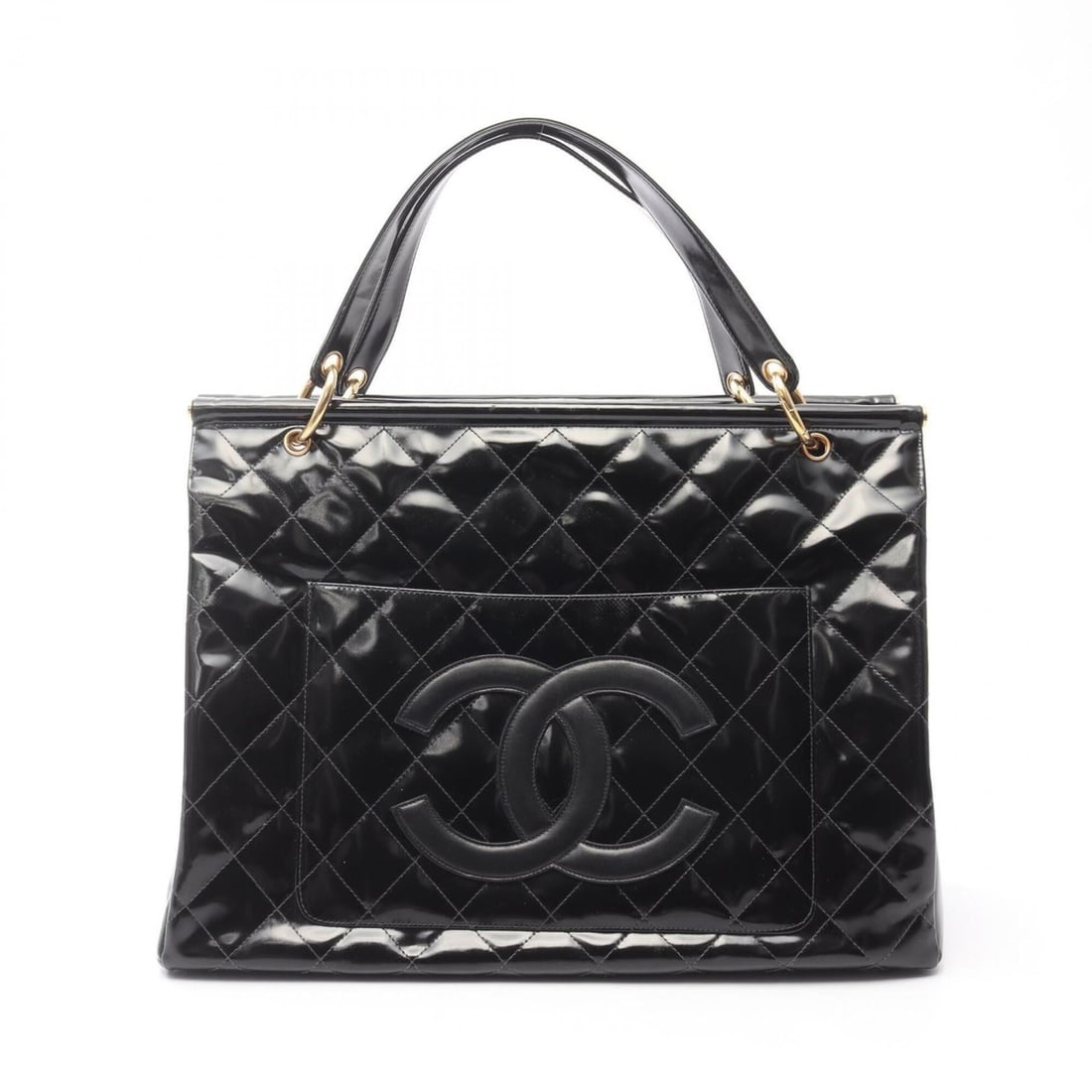 Chanel Matelassé Tote Bag Handbag Patent Leather Women's Black: --- Catalog ---Category: SizeSize (HxWxD): 30cm x 40cm x 15cm / 11.81'' x 15.74'' x 5.9''Handle Length: 46cm / 18.11''Category: DesignType: Handbag, Tote bagColor: BlackGender: WomenMaterial: Patent l