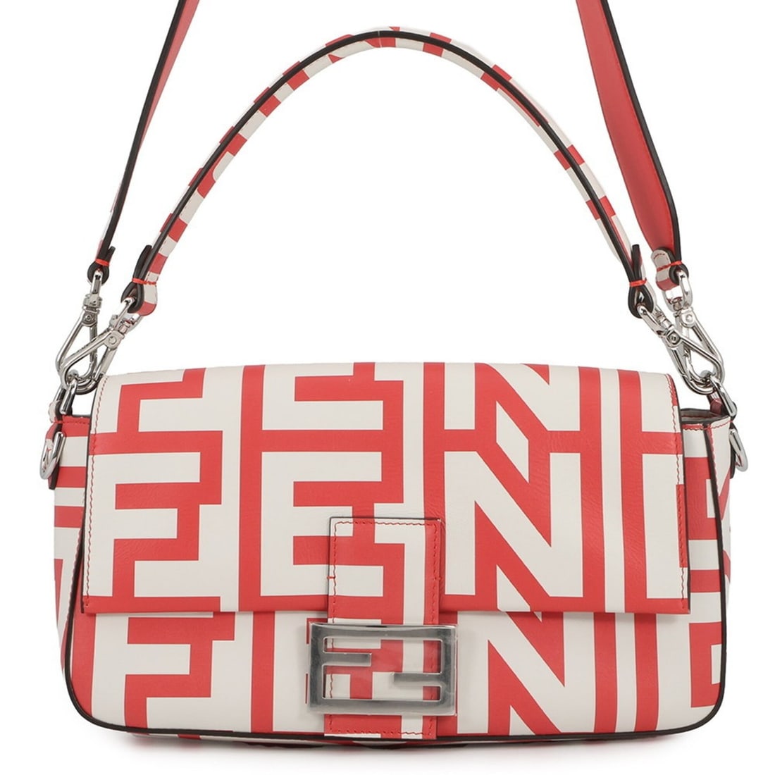 Fendi Baguette Leather Handbag 8BR600 FENDI x Marc Jacobs Collaboration 2-way: --- Catalog ---Category: SizeSize (HxWxD): 14cm x 27cm x 6cm / 5.51'' x 10.62'' x 2.36''Category: DesignType: HandbagColor: Red color, WhiteGender: WomenMaterial: Leather Category: GeneralMPN: 8BR600B
