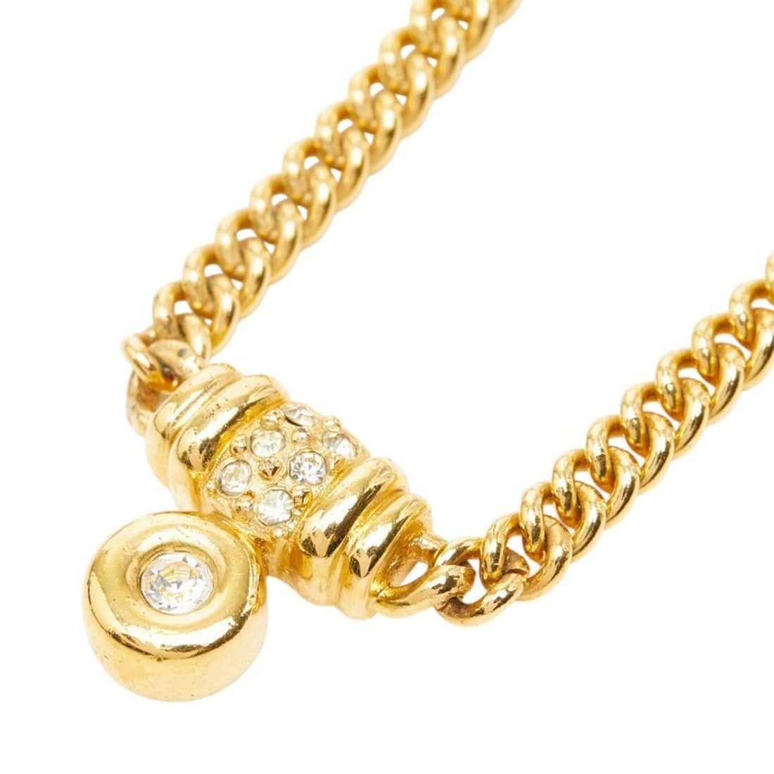 Christian Dior Dior pendant chain necklace, gold plated, rhinestones, women's.: --- Catalog ---Category: SizePendant Size: 24mm x 20mm / 0.94'' x 0.78''Neck Circumference: 44 cm / 17.32''Category: DesignColor: GoldGender: WomenMaterial: RhinestoneNecklace Type: NecklaceCategory: 