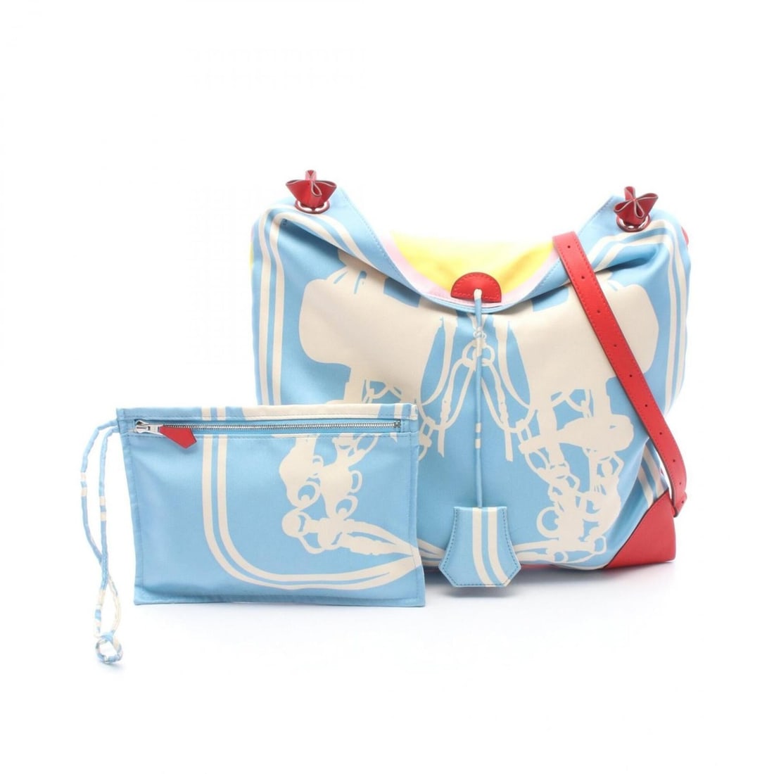 Hermes Silky City PM Brides de Gala Shoulder Bag/Handbag, Silk, Veau Swift, Women's, Blue/Red: --- Catalog ---Category: SizeSize (HxWxD): 34cm x 32cm x 1cm / 13.38'' x 12.59'' x 0.39''Strap Length: 71cm - 105cm / 27.95'' - 41.33''Category: DesignType: Handbag, Shoulder bagColor: Blue, Multi-col