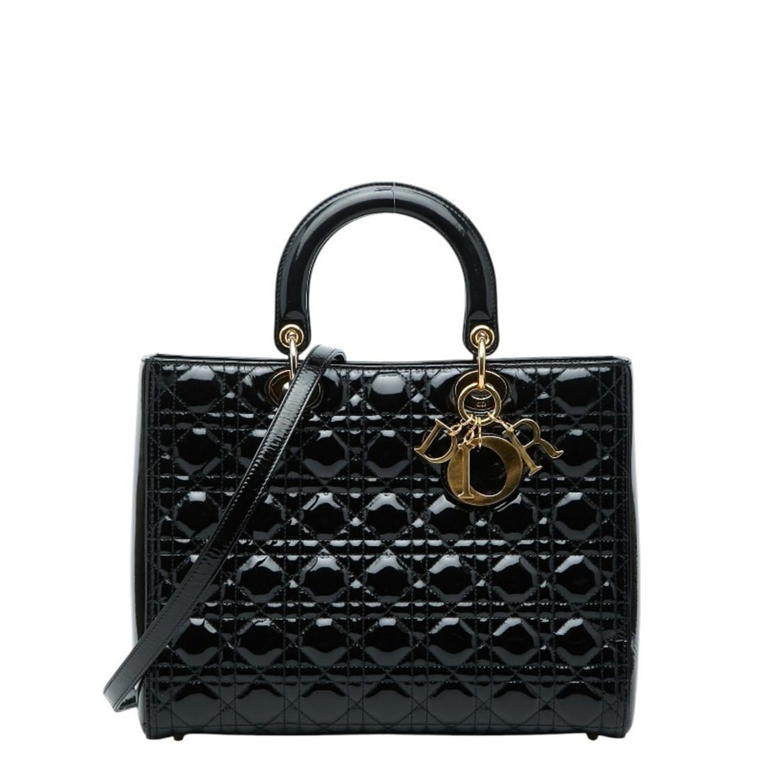 Christian Dior Dior Lady Cannage Handbag Shoulder Bag 2-Way Black Patent Leather Women's: --- Catalog ---Category: SizeSize (HxWxD): 25cm x 32cm x 12cm / 9.84'' x 12.59'' x 4.72''Category: DesignType: Handbag, Shoulder bagColor: BlackGender: WomenMaterial: Patent leather Category: GeneralL