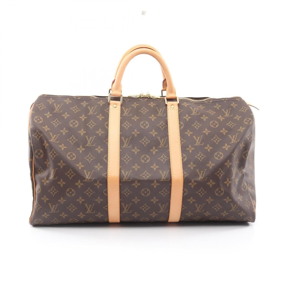 Louis Vuitton Keepall 50 Boston Bag Handbag, Coated Canvas and Leather, Monogram Pattern, Men's: --- Catalog ---Category: SizeSize (HxWxD): 28cm x 51cm x 21.5cm / 11.02'' x 20.07'' x 8.46''Category: DesignType: Boston bag, HandbagColor: Brown, MonogramGender: Men,WomenMaterial: Coated canvas Cate