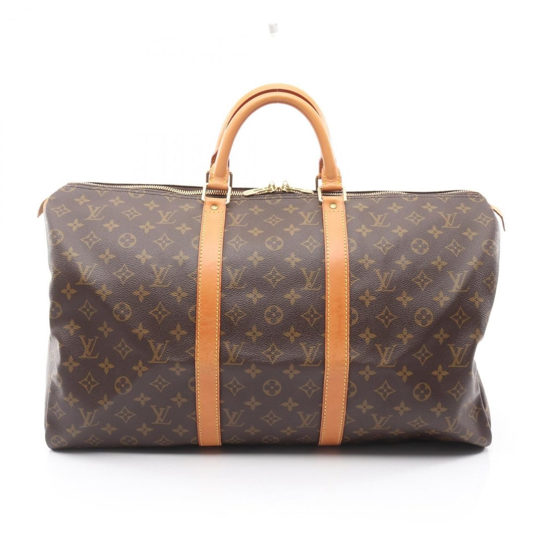 Louis Vuitton Keepall 50 Boston Bag Handbag, Coated Canvas and Leather, Monogram Pattern, Men's: --- Catalog ---Category: SizeSize (HxWxD): 28cm x 51cm x 21.5cm / 11.02'' x 20.07'' x 8.46''Category: DesignType: Boston bag, HandbagColor: Brown, MonogramGender: Men,WomenMaterial: Coated canvas , Le