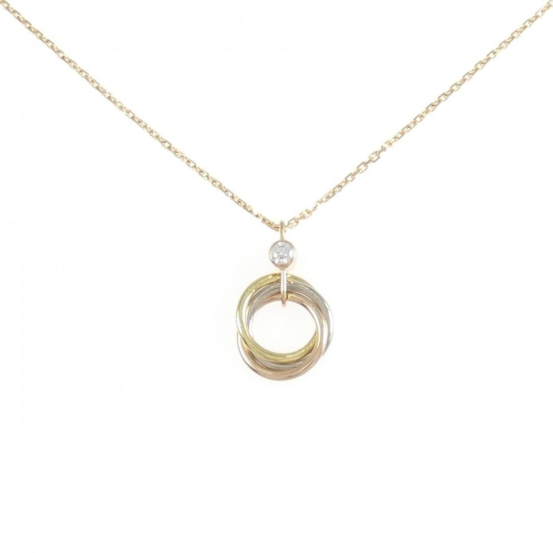 Cartier Trinity Necklace: --- Catalog ---Category: SizeWeight: 2.8g / 0.09oz.Pendant Size: 15.6mm x 9.4mm / 0.61'' x 0.37''Neck Circumference: 38 cm - 40 cm / 14.96'' - 15.74''Category: DesignStone: DiamondGender: WomenMateria