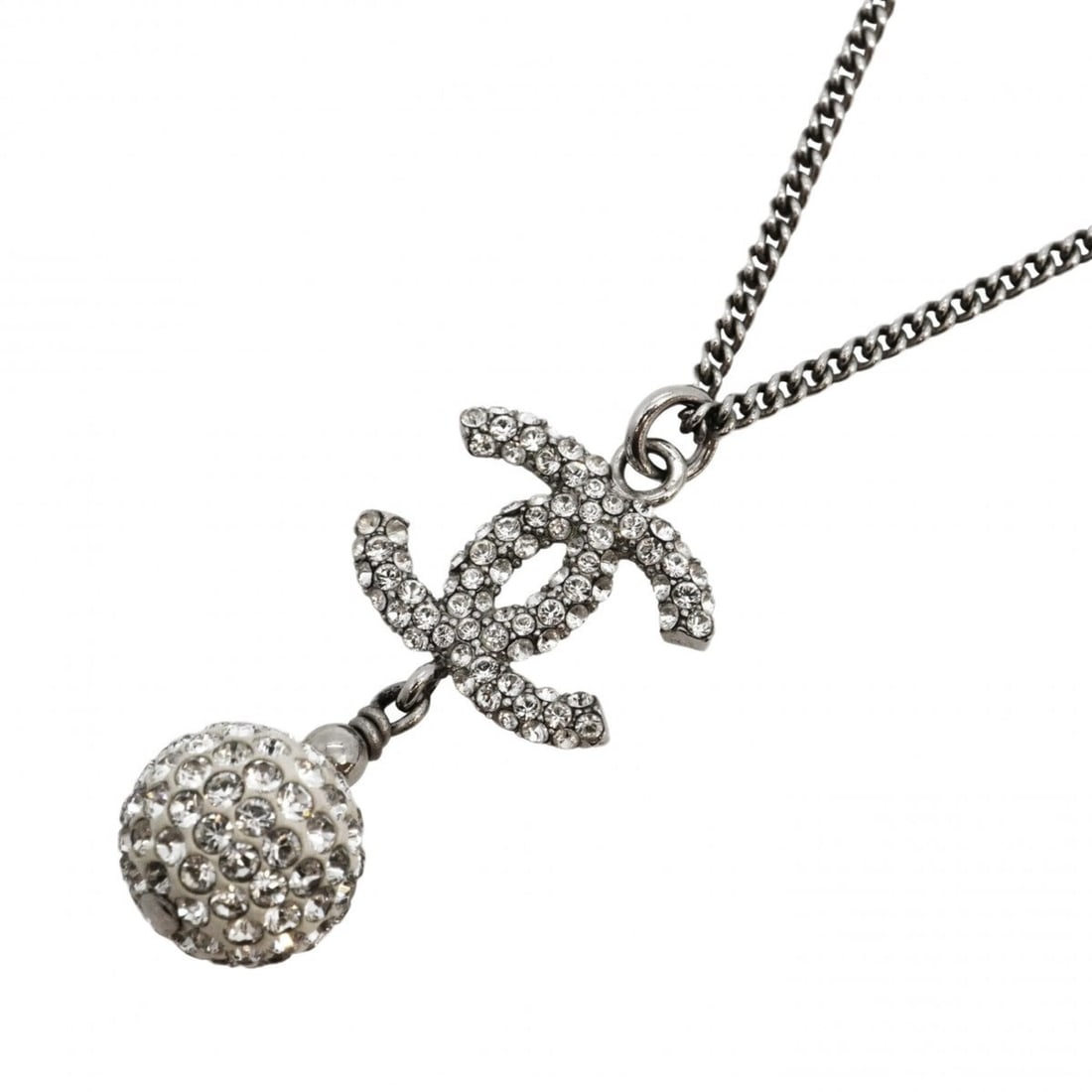 Chanel Necklace, Coco Mark, Metal, Rhinestone, Silver, Women's: --- Catalog ---Category: SizePendant Size: 36.8mm x 15.9mm / 1.44'' x 0.62''Neck Circumference: 42 cm - 60.5 cm / 16.53'' - 23.81''Category: DesignColor: SilverGender: WomenMaterial: Metal, Rhinestone