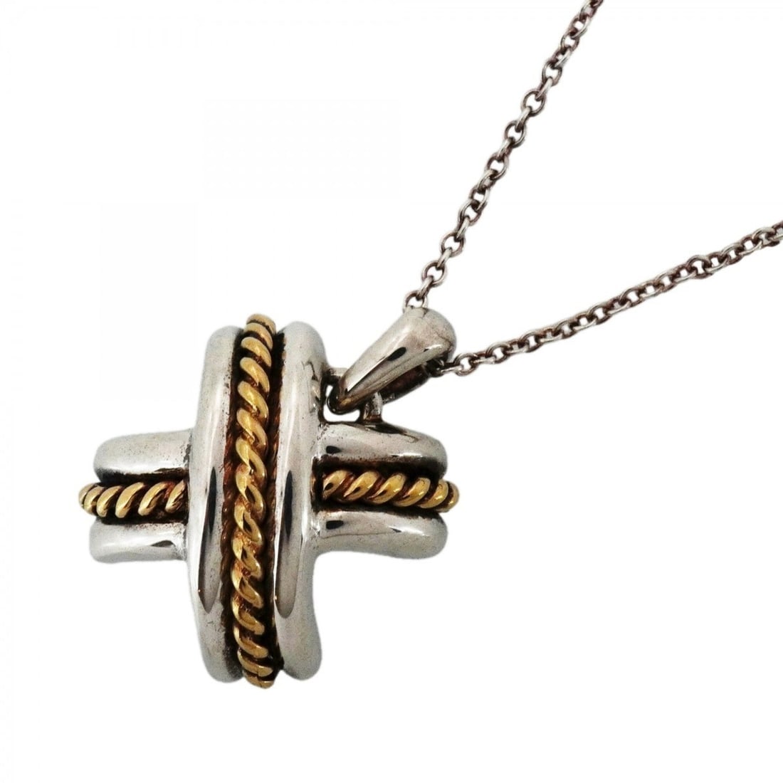Tiffany & Co. Signature Necklace, 18K Yellow Gold (KYG), Sterling Silver 925, Women's.: --- Catalog ---Category: SizePendant Size: 17.8mm x 13.9mm / 0.7'' x 0.54''Neck Circumference: 41 cm / 16.14''Category: DesignGender: WomenMaterial: Silver 925, Yellow gold (18K)Necklace Type: Necklac