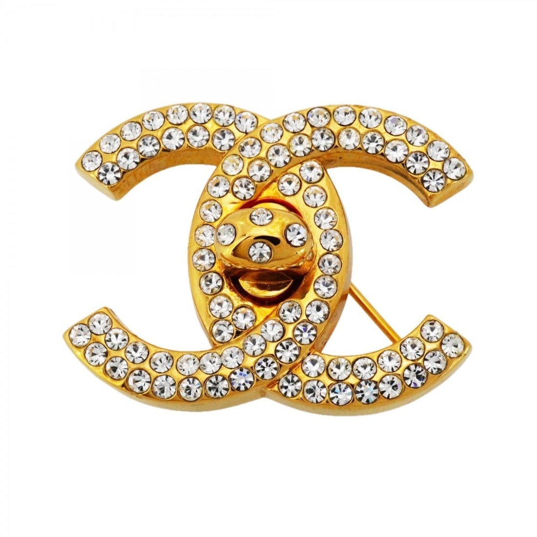 Chanel Brooch, Coco Mark, Turnlock, GP Plated, Rhinestone, Gold, Women's: --- Catalog ---Category: SizeSize (HxWxD): 2.92cm x 3.78cm / 1.14'' x 1.48''Category: DesignType: BroochColor: GoldGender: WomenMaterial: Gold plating, RhinestoneCategory: GeneralBrand: Chanel--- Item