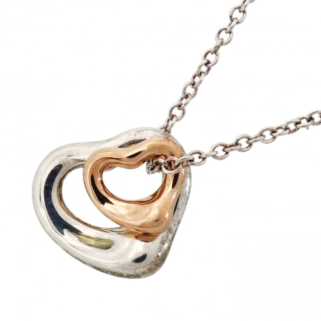 Tiffany & Co. Double Heart Necklace, 18K Pink Gold, Sterling Silver 925, Women's: --- Catalog ---Category: SizePendant Size: 10mm x 11.1mm / 0.39'' x 0.43''Neck Circumference: 40.5 cm / 15.94''Category: DesignGender: WomenMaterial: Pink gold (18K), Silver 925Necklace Type: Necklace