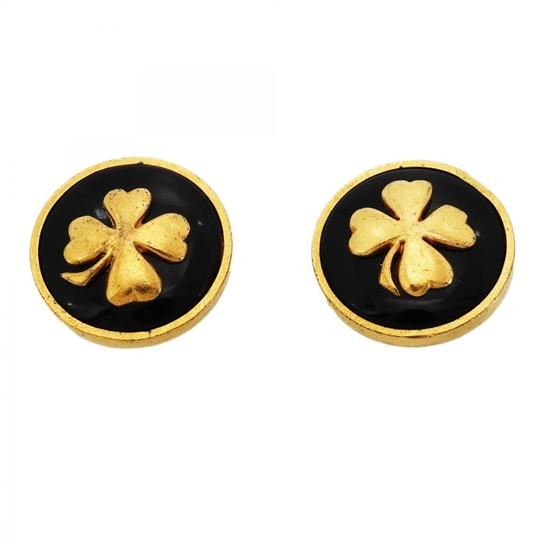 Chanel Clover Motif Earrings, Gold Plated, Black, Women's: --- Catalog ---Category: SizeSize (HxWxD): 23.20mm x 23.30mm / 0.91'' x 0.92''Category: DesignType: Clip earringsColor: Black, GoldGender: WomenMaterial: Gold platingCategory: GeneralBrand: Chanel--- 