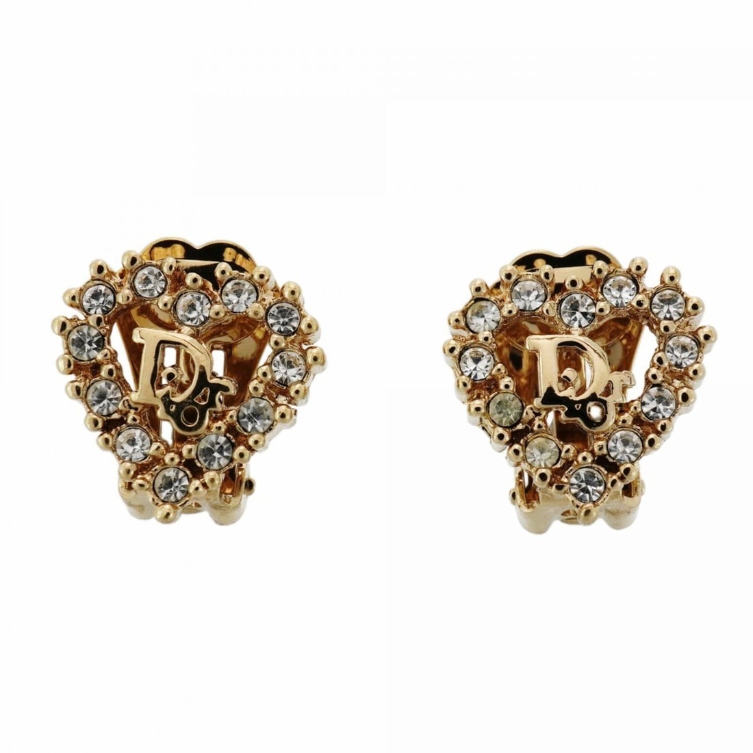 Christian Dior Earrings, Heart Motif, GP Plated, Rhinestone, Gold, Women's: --- Catalog ---Category: SizeSize (HxWxD): 13.00mm x 13.40mm / 0.51'' x 0.53''Category: DesignType: Clip earringsColor: GoldGender: WomenMaterial: Gold plating, RhinestoneCategory: GeneralBrand: Chris