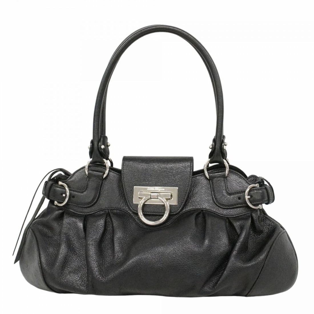 Salvatore Ferragamo Gancini Leather Handbag, Black, Women's: --- Catalog ---Category: SizeSize (HxWxD): 21cm x 36cm x 8cm / 8.26'' x 14.17'' x 3.14''Category: DesignType: HandbagColor: BlackGender: WomenMaterial: Leather Hardware Color: SilverCategory: GeneralB