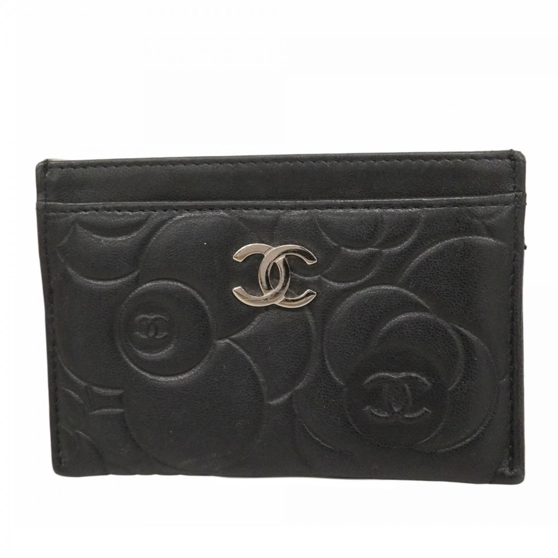 Chanel Business Card Holder/Card Case, Camellia Design, Lambskin, Black, Women's, P2725369: --- Catalog ---Category: DesignType: Card caseColor: BlackGender: WomenMaterial: Leather Leather/Fur Type: LambskinCategory: GeneralBrand: ChanelCategory: Physical PropertiesSize (HxWxD): 7.5cm x 11cm