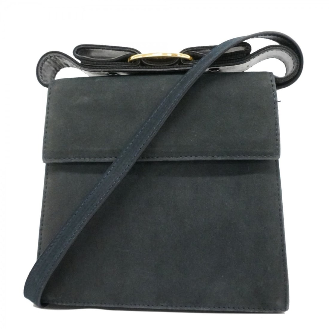 Salvatore Ferragamo Vara Suede Shoulder Bag, Navy, 2-way bag for women: --- Catalog ---Category: SizeSize (HxWxD): 14.5cm x 16.5cm x 6.5cm / 5.7'' x 6.49'' x 2.55''Category: DesignType: Shoulder bagColor: NavyGender: WomenMaterial: Suede Hardware Color: GoldCategory: Gene