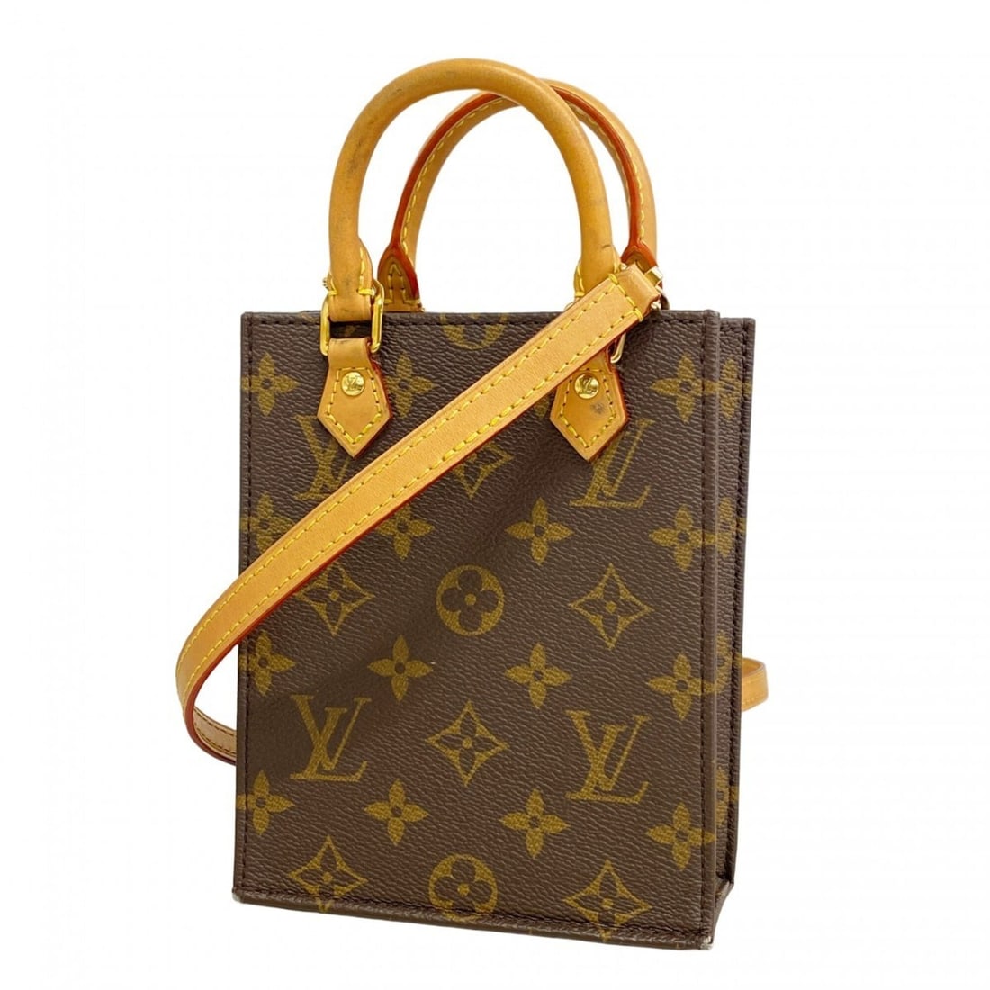 Louis Vuitton Monogram Petite Sac Plat Handbag M81295 Brown 2-way bag for women: --- Catalog ---Category: SizeSize (HxWxD): 17cm x 14cm x 5.5cm / 6.69'' x 5.51'' x 2.16''Category: DesignType: HandbagColor: BrownGender: WomenCategory: GeneralMPN: M81295Brand: Louis Vuitton--- Item 