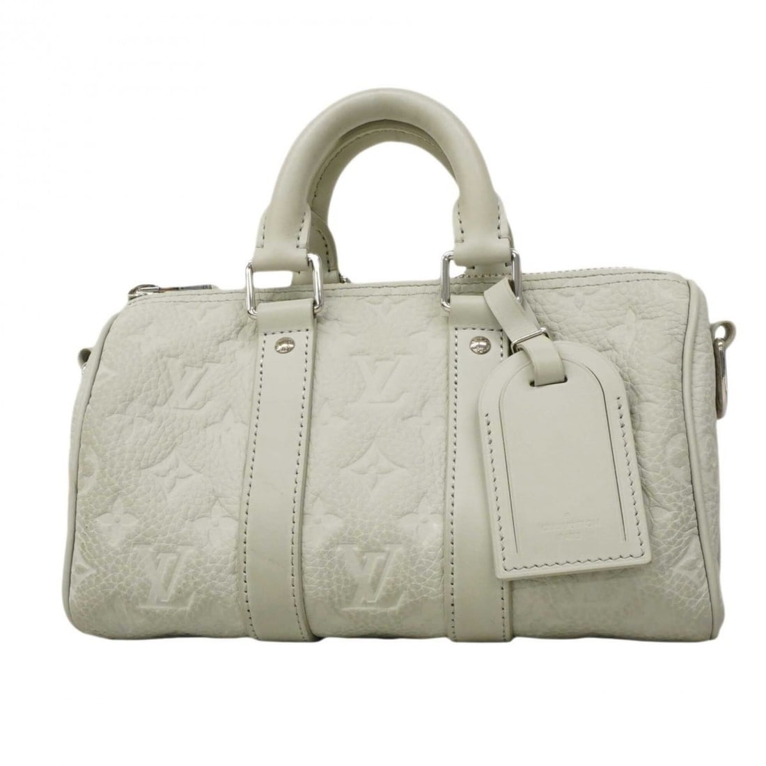 Louis Vuitton Keepall Bandoulière 25 Monogram Taurillon Handbag, M23163, Light Grey, Men's: --- Catalog ---Category: SizeSize (HxWxD): 14.5cm x 25cm x 10cm / 5.7'' x 9.84'' x 3.93''Category: DesignType: HandbagColor: Light grayGender: MenCategory: GeneralMPN: M23163Brand: Louis Vuitton--- It