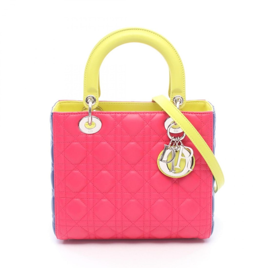Christian Dior Dior LADY DIOR Cannage 2-Way Handbag, Leather, Women's, Pink, Blue, Yellow (1 of 11)