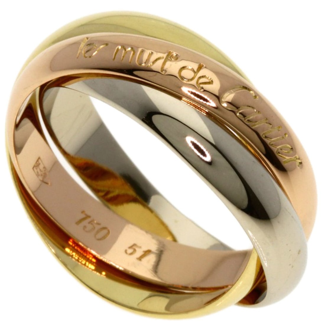 Cartier Trinity #51 Ring - 18K Yellow Gold/18K White Pink Gold Women's CARTIER: --- Catalog ---Category: SizeJP Size: 11US Size: 6Category: DesignType: Band ringGender: WomenMaterial: Pink gold (18K), White gold (18K), Yellow gold (18K)Category: GeneralLine: TrinityBrand: Cartier