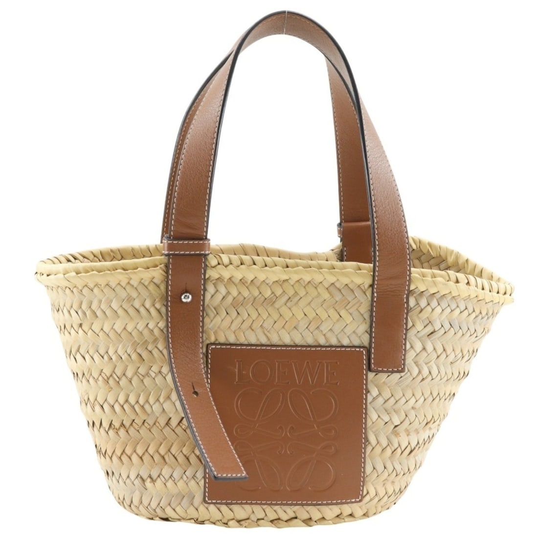 Loewe Basket Bag Small Handbag, Raffia x Leather, Beige, Open, Women's: --- Catalog ---Category: SizeSize (HxWxD): 19cm x 21cm x 12cm / 7.48'' x 8.26'' x 4.72''Category: DesignType: Basket, HandbagColor: BeigeGender: WomenMaterial: Raffia , Leather Category: GeneralBrand: